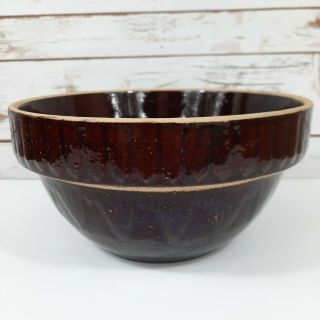 Vintage Brown Glazed Stoneware Mixing Bowl Wide Rim Heavy 10 Inch Primitive