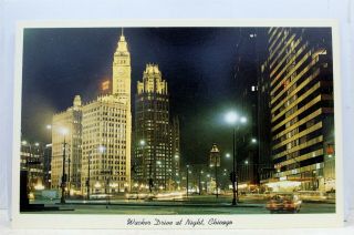 Illinois Il Chicago Wacker Drive Night Postcard Old Vintage Card View Standard
