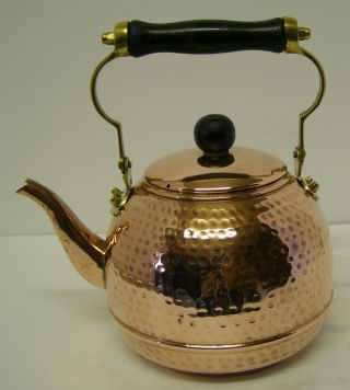 Old Dutch Odi Hammered Copper Brass Tea Pot Kettle Tin Lined India Dimpled