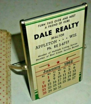 Vintage 1962 Advertising Calendar & Mirror Dale Realty Realtor Appleton Wi & Box