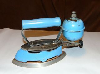 Vintage Coleman Instant Lite Model 4a Blue Enamel 1930s Gas Iron As - Is