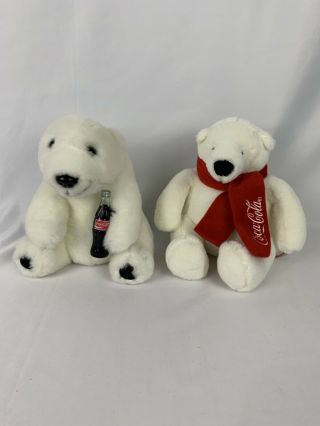 Two Coca Cola 8” White Polar Bear Teddy Plush Doll