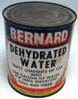 Vintage Bernard Food Industries Can Of Dehydrated Water Makes One Gal Party Gag
