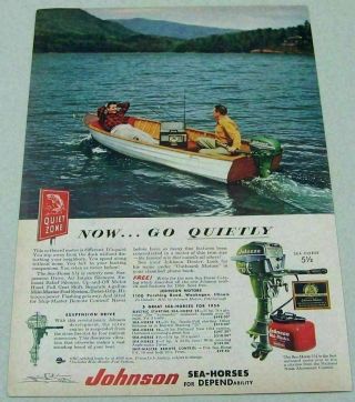 1954 Print Ad Johnson Sea - Horse Outboard Motors Fishing In Wood Boat