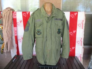 1975 Vietnam War Usaf Od M - 65 Field Jacket With Full Patches & Liner,  Large Reg