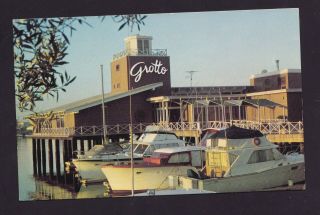 Old Vintage Postcard Of Grotto Restaurant Oakland California Ca W/ Boats