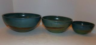3 Hand Made Nesting Art Pottery Mixing Bowls