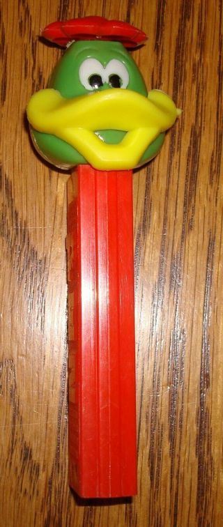 Vintage Pez Duck With Flower No Feet Austria Olive Green Head Red Base