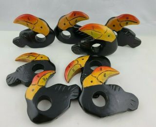 Toucan Wood Carved Napkin Rings Set Of 8