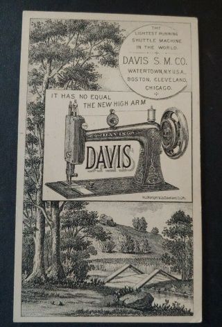 Trade Card The " Davis " Sewing Machine,  Watertown Ny - Country Bridge
