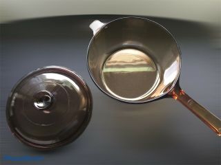 Vintage Corning Pyrex Vision Ware 2.  5 Liter Amber Glass Pot Sauce Pan w/ Lid USA 2
