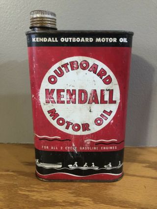 Kendall Outboard Motor Oil Tin Litho Quart Oil Can Boat Chainsaw