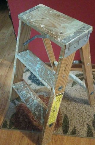 Vintage Distressed Wooden STEP STOOL Ladder 2 - STEP Folding PATINA 2