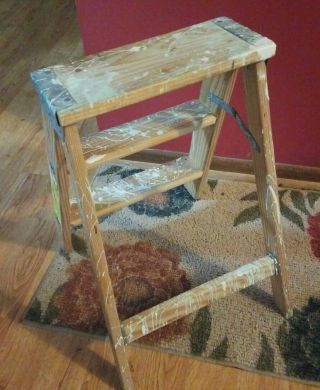 Vintage Distressed Wooden STEP STOOL Ladder 2 - STEP Folding PATINA 3