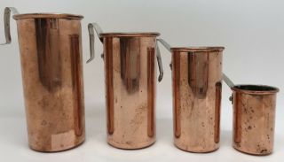 Copper Measuring Cups W/ Tin Lining: Set Of 4 Tall Nesting Cups (rf917)