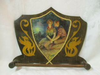Vintage Wood Towel Rack Applied Picture Couple Camping With Canoe