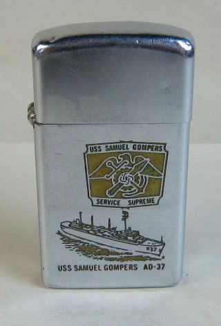 1973 Vietnam Era Zippo Slim Lighter Uss Samuel Gompers (ad - 37)
