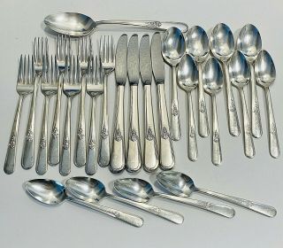 Vintage Silverplate Flatware Set 1940 Holmes & Edwards Youth Inlaid Silver 25 P