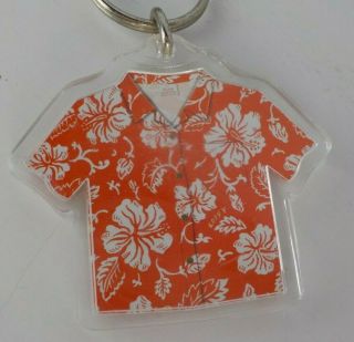 Hawaiian Shirt Acrylic Key - Chain Red Hibiscus Buttn Down Look Alike Shirt Aloha