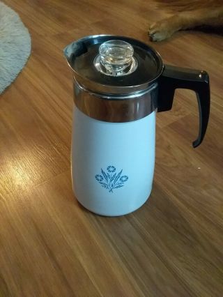 Corning Ware Corelle Blue Cornflower Stove Top Coffee Percolator Pot 9 Cup