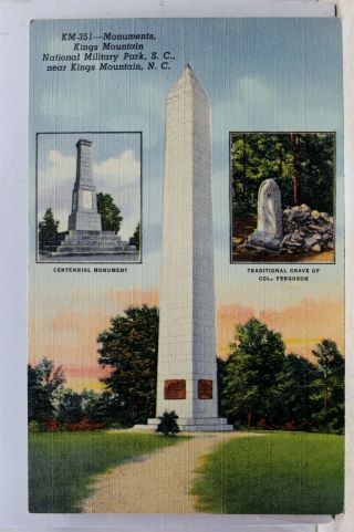 South Carolina Sc Kings Mountain National Military Park Monuments Postcard Old