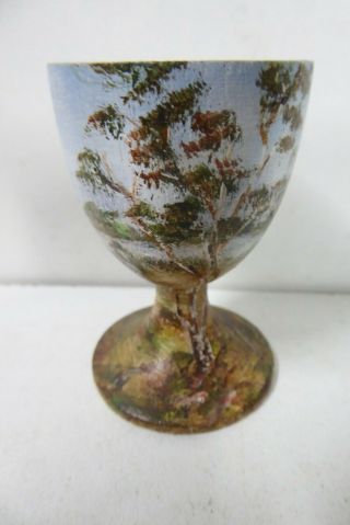 Vintage Australian Hand Painted Gumtrees Landscape Wooden Egg Cup Artist Signed