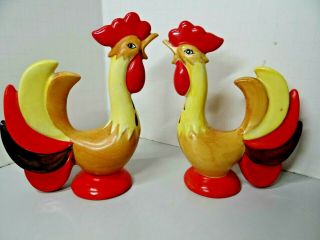 Vintage Holt Howard Crowing Rooster Salt & Pepper Shaker Set 1960 Japan Chickens