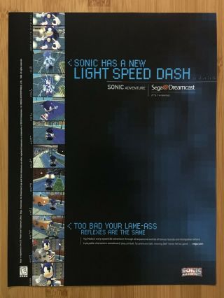 Sonic Adventure Sega Dreamcast 1999 Vintage Print Ad/poster Official Promo Art