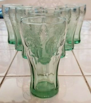 Set Of 8 Vintage Green Glass Coca Cola Collectible 4.  5” 6 Oz Mini Coke Glasses