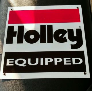 Holley Equipped Carburetor Mancave Gasoline Gas Oil Sign.  12 " Square