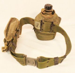 U.  S.  Army Post Vietnam Era Pistol Belt W/mag Pouch And Canteen