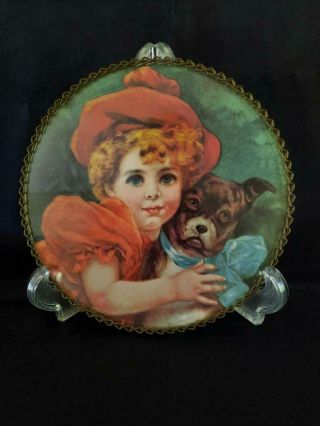 Vintage Victorian Stove Flue Cover With Chain Victorian Child With Dog