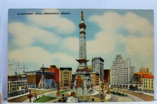 Indiana In Indianapolis Monument Circle Postcard Old Vintage Card View Standard