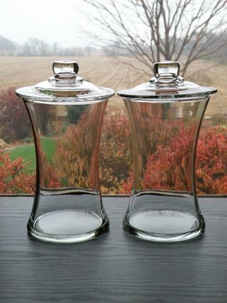 Set Of 2 Unique Clear Glass 12 1/2 " Tall Apothecary Storage Jars With Lids