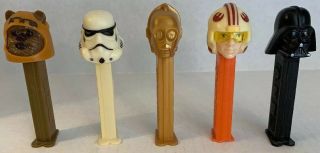 5 Star Wars Pez Dispensers Darth Vader Storm Trooper C3po Ewok & Rebel Pilot S2