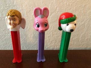 Pez Collectible Holiday Dispensers - Cupid,  Pink Bunny,  Polar Bear.  Loose