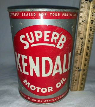Antique Quart Kendall Motor Oil Tin Litho Can Aluminum Bradford Pa Gas