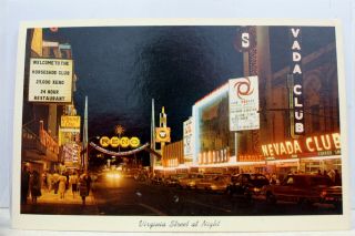 Nevada Nv Reno Downtown Virginia Street Night Postcard Old Vintage Card View Pc