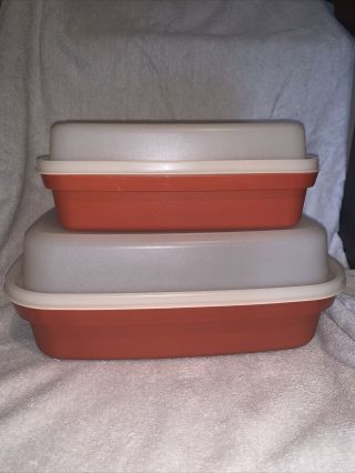 (2) Vintage Tupperware Meat Marinade Container W/lids,  1294 - 2 1518 - 2
