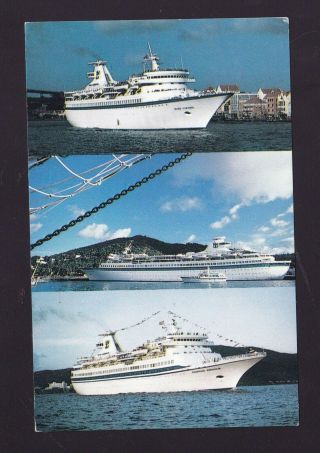 Old Vintage Postcard Of Royal Caribbean Cruise Lines Ships Queen Mary Expo Stamp