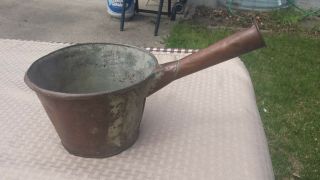 Unique Primitive Antique Copper Pot Pan W/ Handle Farm House Kitchen Deco