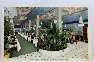 Pennsylvania Pa Philadelphia Green Hotel Front Dining Room Postcard Old Vintage