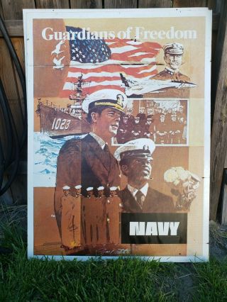 1974 U.  S Navy Recruiting 2 Sided Metal Sign 30 " X 36 ".  Guardians Of Freedom