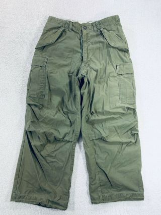 Vtg Sateen Green Army Military Cold Weather Trousers Pants 70s Mens Small Short