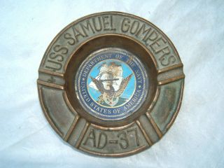 Vietnam War Era Us U.  S.  Navy Naval Usn Brass Ashtray Uss Samuel Gompers Ad - 37