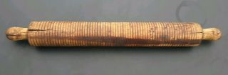 Large 22 " Antique Solid Wood Grooved Roller Rolling Pin Primitive Kitchen Tool