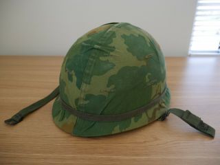 Vietnam War Era Us Army M1 Helmet W/ Liner,  Mitchell Cover,  Band