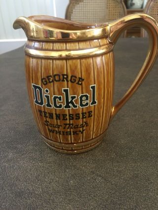 Vintage George Dickel Pub Jug Bar Pitcher.  Tennessee Sour Mash Whisky Gold Hndl