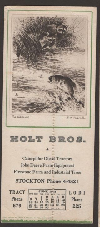 Holt Bros Caterpillar John Deere Advertising Calendar Sheet 1948 Stockton Ca