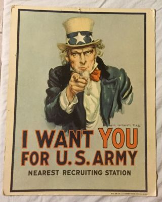 Vintage 1978 Uncle Sam " I Want You For U.  S.  Army " Poster,  11x14